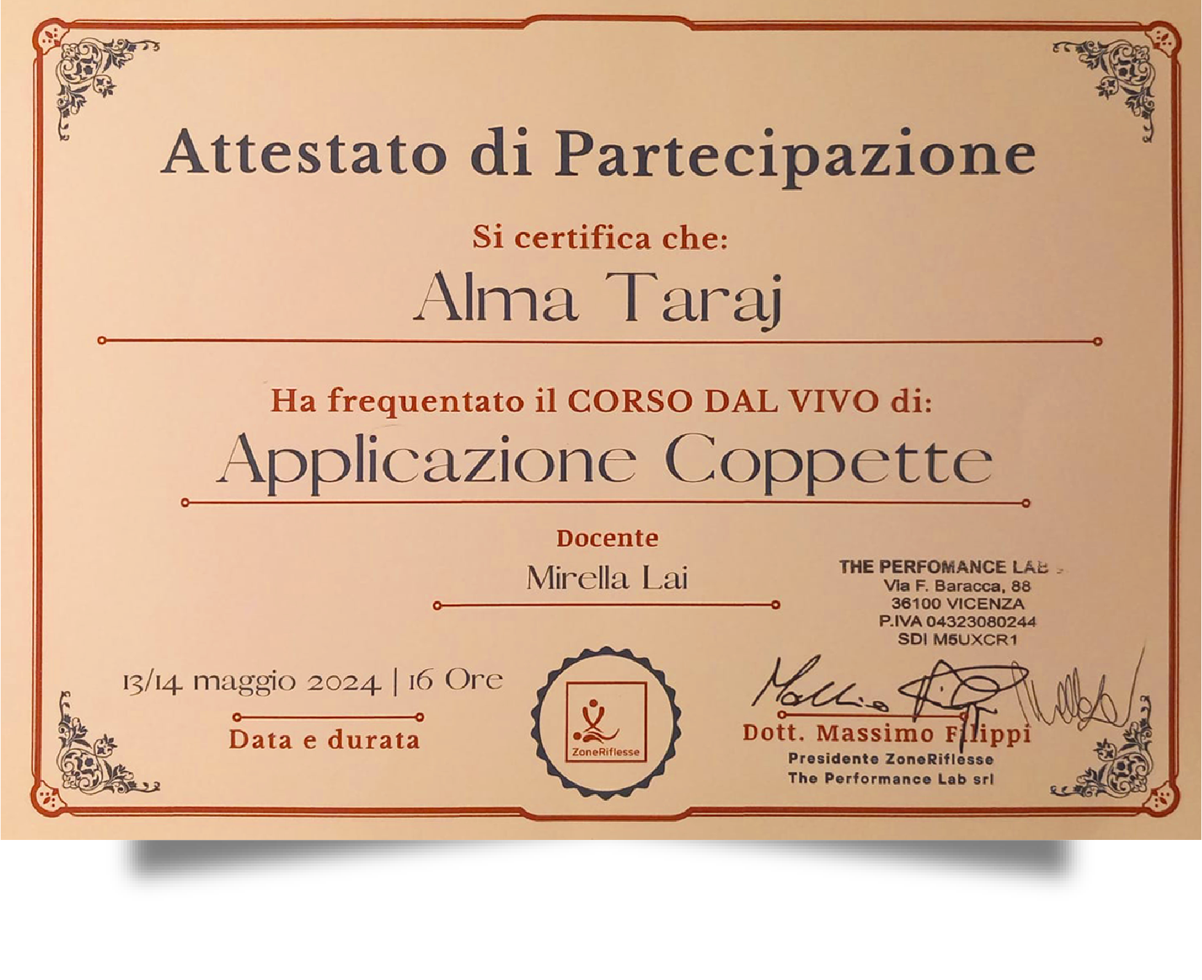 applicazione coppette attestato